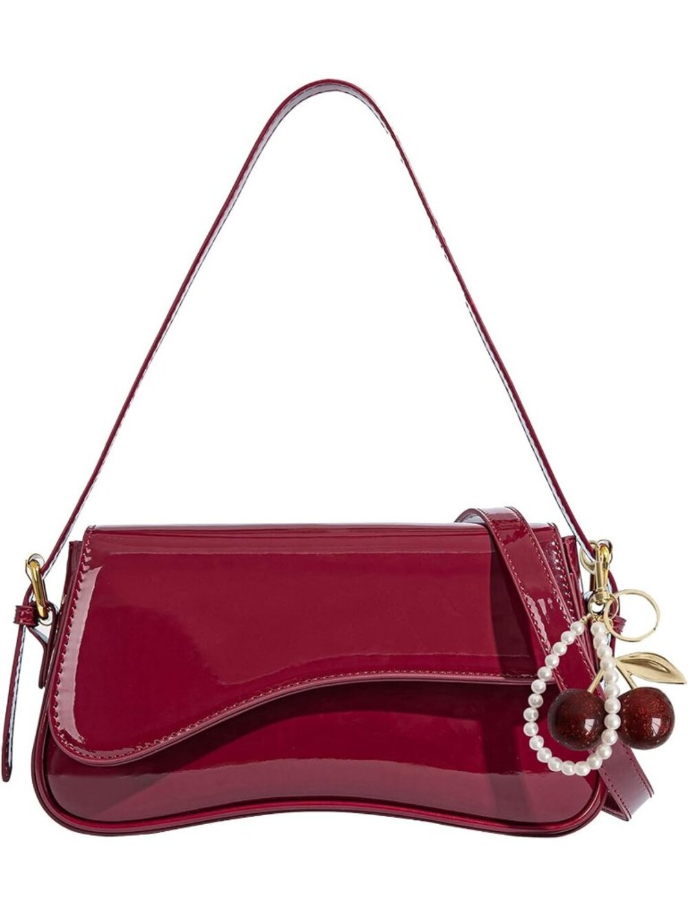 Women's Red Hobo Bags with Cherry Pendant Crossbody Classic Retro Shoulder Bag